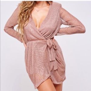 L’Atiste Rose Gold Shimmer Faux Wrap Dress